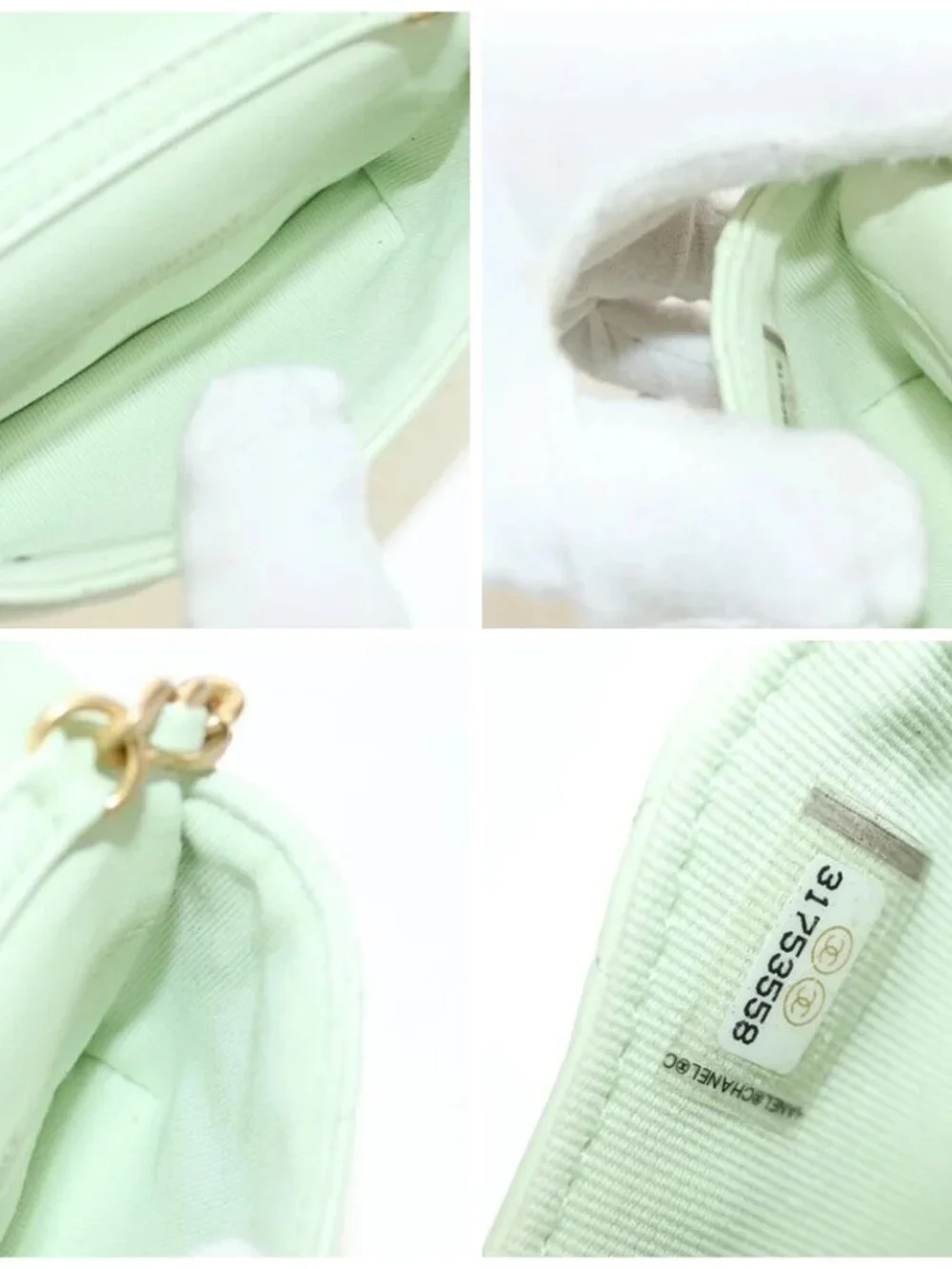 CHANEL Matelasse 19 Chain Bag Lamb Skin Gold Light green CC Auth 188887SAM